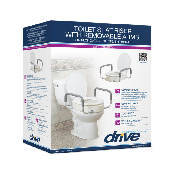 Drive Medical - Premium Raised Toilet Seat with Removable Arms - Elongated