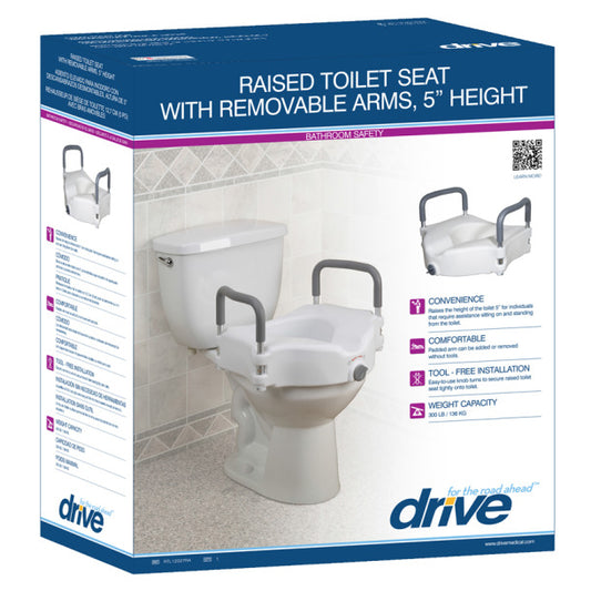 Drive Medical - 2-in-1 Locking Raised Toilet Seat with Tool-free Removable Arms